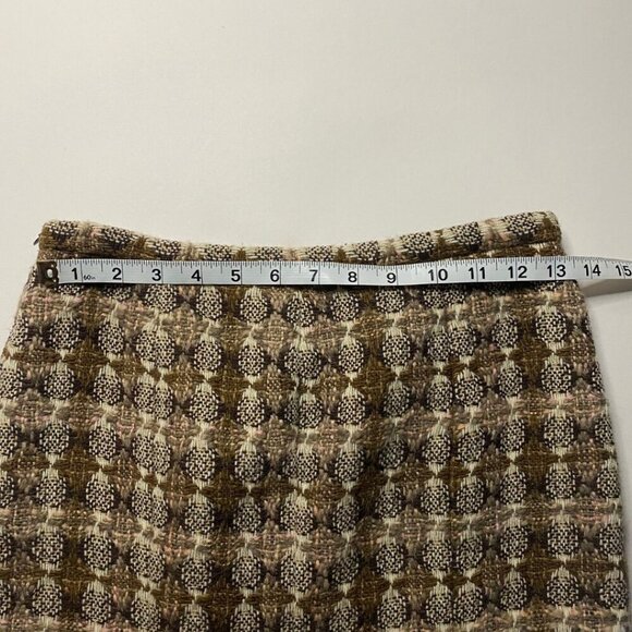 MOSCHINO Vintage 90s Brown Pink Tweed Trumpet Skirt Ruffle Hem Size 6 - Picture 6 of 8